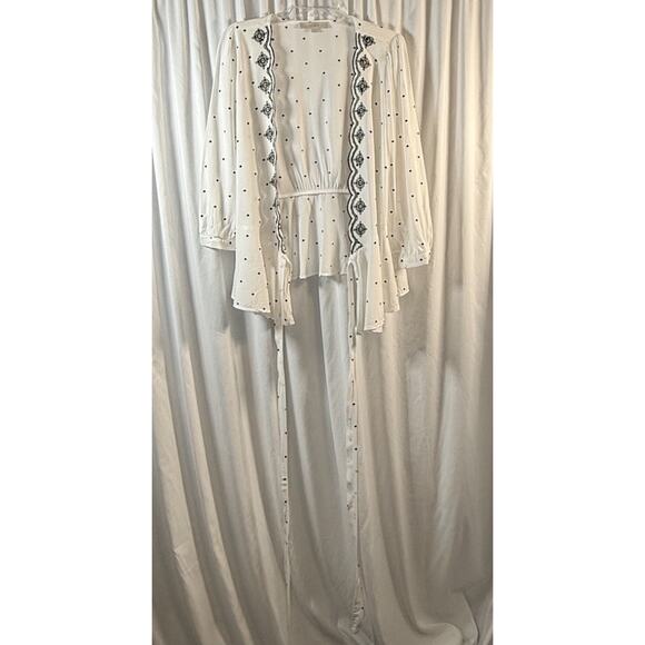 Loft Scalloped Polka Dot Wrap Blouse, White & Black, Sz: M, 80-32 - Picture 12 of 15